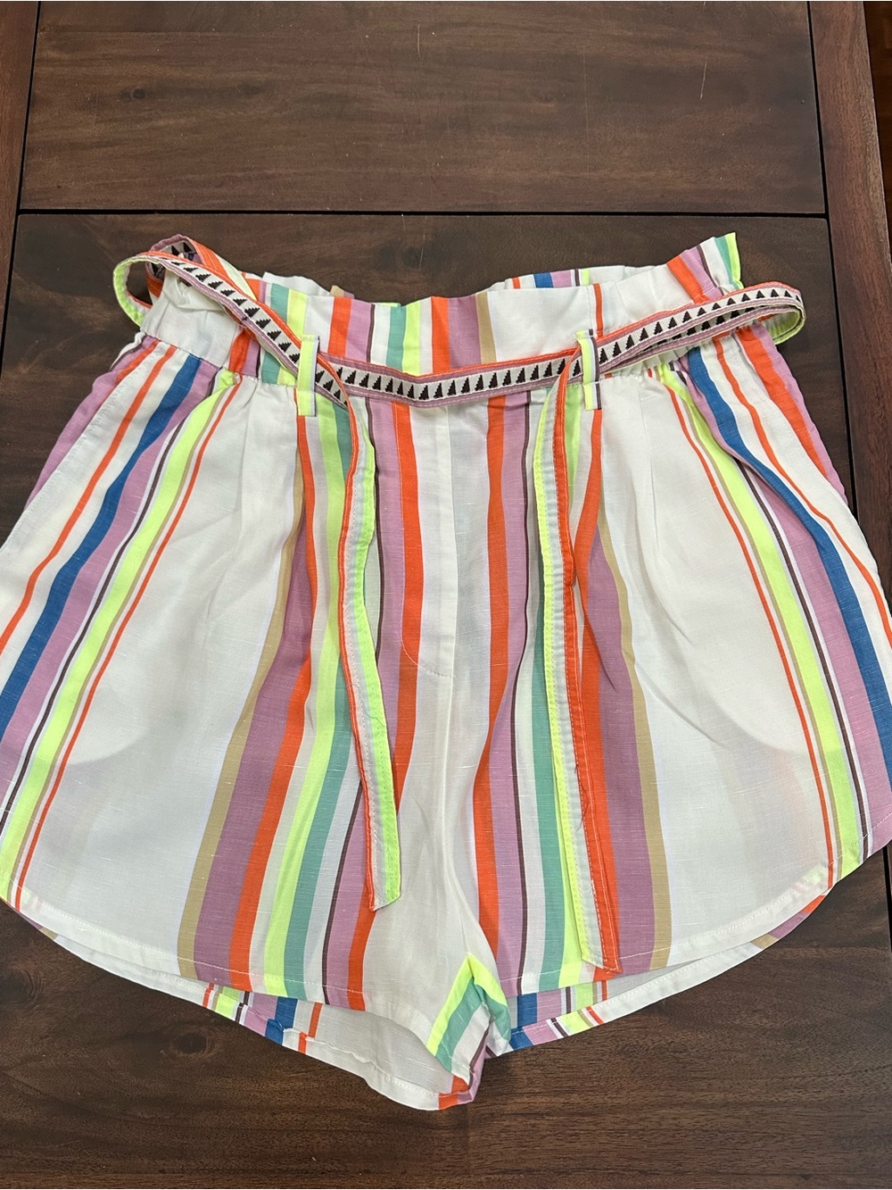 H&M x Lemlem lyocell/linen blend striped paper bag shorts Size M